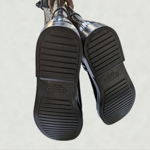 Coach Tristee Black Khaki Monogram Knee-High Rain Boots Corset Lacing - sz 8 - Picture 8 of 13